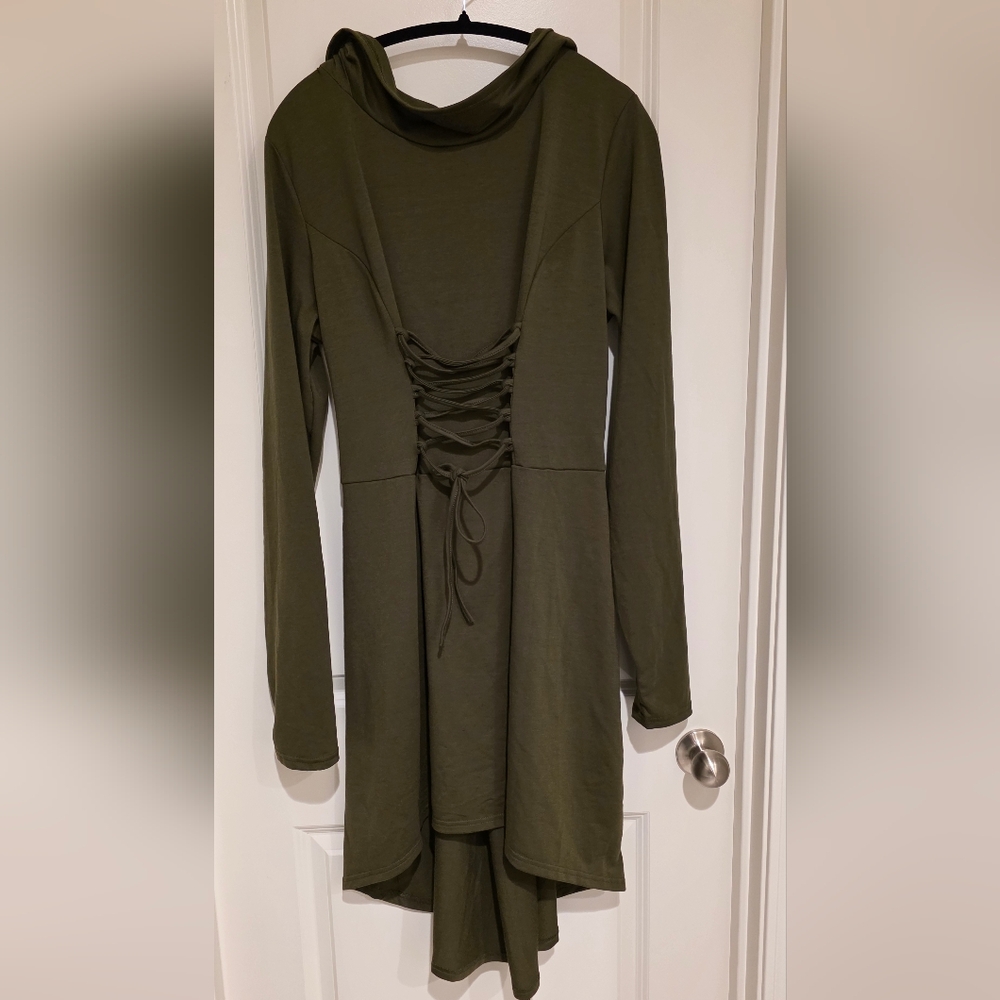 Olive Green High Low Lace-Up Dress Cosplay/ Ren Faire